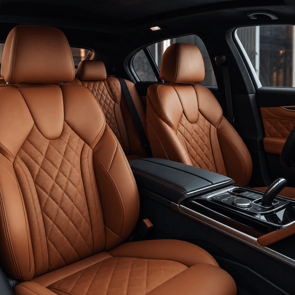 Custom tan leather car interior