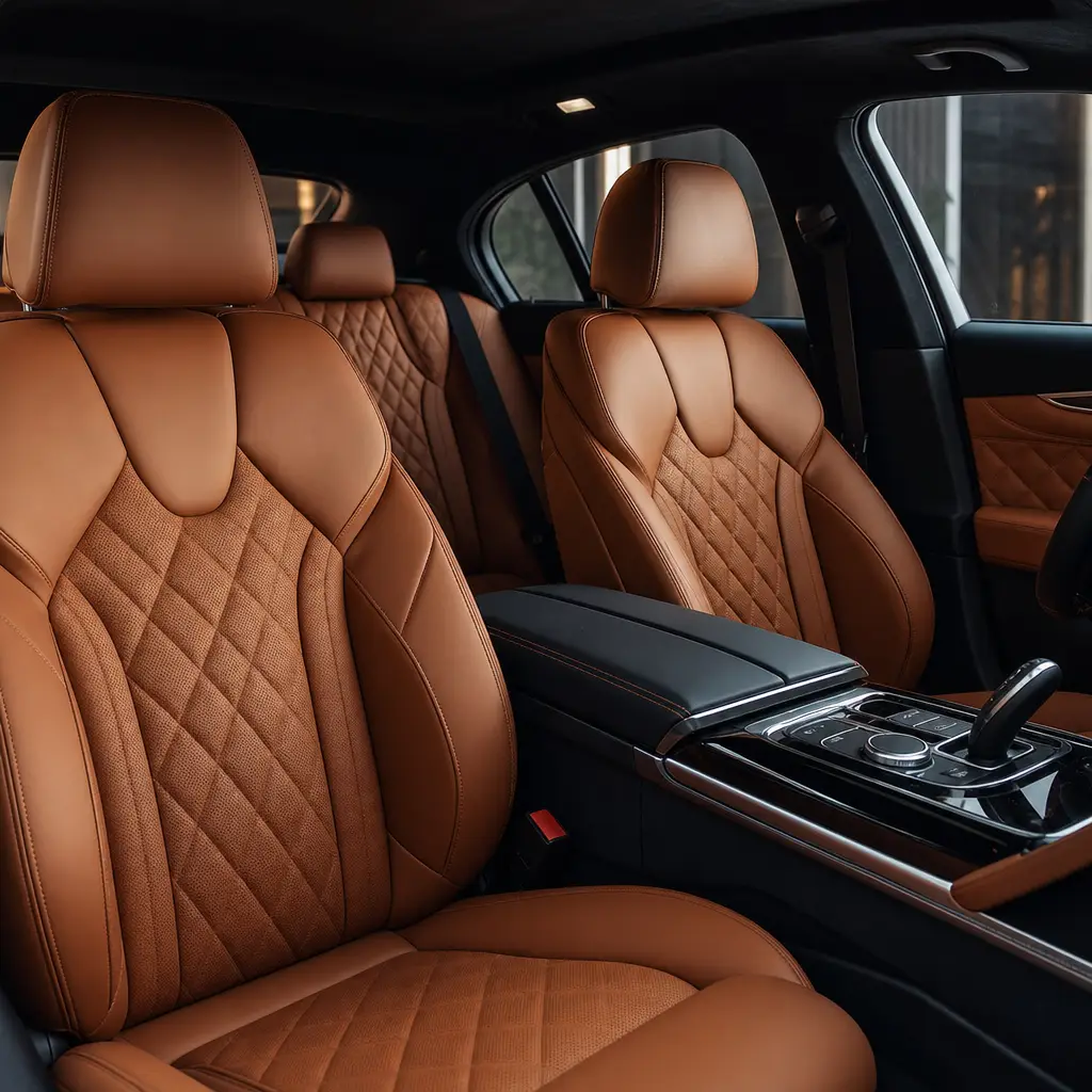 Custom tan leather car interior
